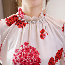 Load image into Gallery viewer, New Spring Autumn Chiffon Blouse Fashion Casual Print Long Sleeve Shirt Stand Collar Beading Office Lady Tops Blusas