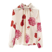 Load image into Gallery viewer, New Spring Autumn Chiffon Blouse Fashion Casual Print Long Sleeve Shirt Stand Collar Beading Office Lady Tops Blusas