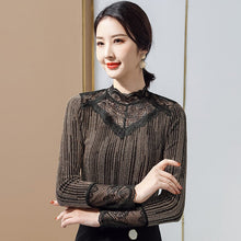 Load image into Gallery viewer, New 2021 Spring Autumn Women&#39;s t-shirt Fashion Long Sleeve Patchwork Mesh Tops M-4XL Plus Size Lace Shirt Clothing
