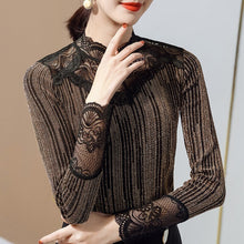 Load image into Gallery viewer, New 2021 Spring Autumn Women&#39;s t-shirt Fashion Long Sleeve Patchwork Mesh Tops M-4XL Plus Size Lace Shirt Clothing