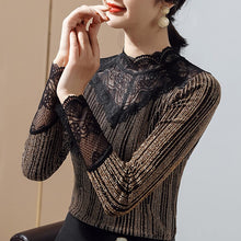 Load image into Gallery viewer, New 2021 Spring Autumn Women&#39;s t-shirt Fashion Long Sleeve Patchwork Mesh Tops M-4XL Plus Size Lace Shirt Clothing