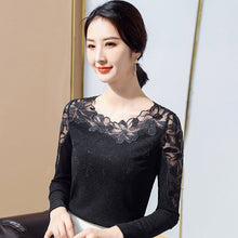 Load image into Gallery viewer, New 2021 Spring Long Sleeve Women Mesh Tops Fashion Casual Sexy Hollow Out Lace T-Shirt Plus Size M-4XL  Mesh tees
