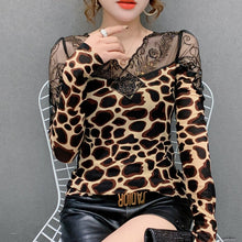 Load image into Gallery viewer, New 2021 Spring Women T-Shirt Fashion Sexy V-Neck Mesh Tops And Shirt Hot Drilling Lace Shirt Plus Size Women tees