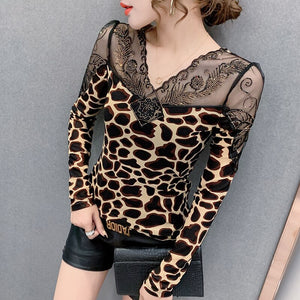 New 2021 Spring Women T-Shirt Fashion Sexy V-Neck Mesh Tops And Shirt Hot Drilling Lace Shirt Plus Size Women tees