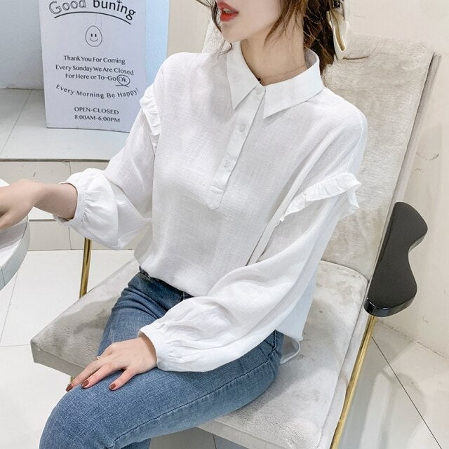 New 2021 Spring Women's Shirt Fashion Casual Long Sleeve Chiffon Blouse Loose Tops Clothing Yellow Blusas