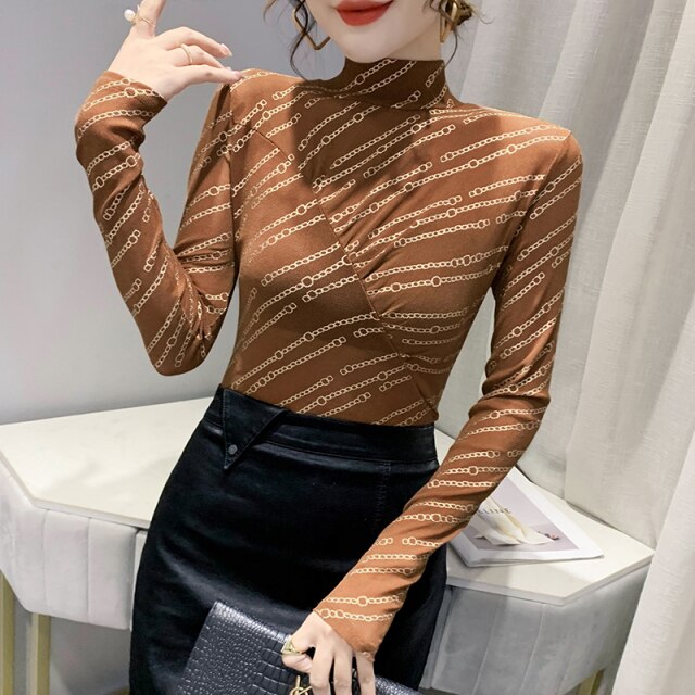 New 2021 Spring Women's T-Shirt Fashion Casual Long Sleeved Turtleneck Pleated Bottoming Shirt M-3XL Plus Size Blusas