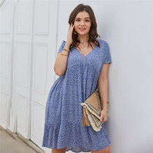 Load image into Gallery viewer, New 2021 Summer Dress Plus Size Women Beach Dresses Fashion Floral Chiffon Dress Short Sleeve V-Neck Loose Daily Dress Female