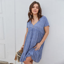 Load image into Gallery viewer, New 2021 Summer Dress Plus Size Women Beach Dresses Fashion Floral Chiffon Dress Short Sleeve V-Neck Loose Daily Dress Female