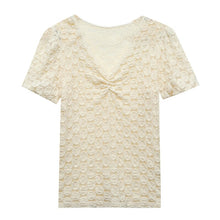 Load image into Gallery viewer, New 2021 Summer Short Sleeve Lace Tops Fashion Sexy V-Neck Women&#39;s T-Shirt Elegant Slim Hollow Out Female Blusas