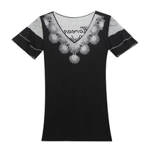Load image into Gallery viewer, New 2021 Summer Short Sleeve Woman&#39;s T-Shirt Fashion Sexy V-Neck Mesh Tops Shirt Hot Drilling Ruffels Lady tshirt
