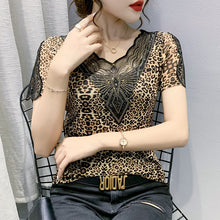 Load image into Gallery viewer, New 2021 Summer Short Sleeve Women&#39;s T-Shirt Fashion Casual Leopard Diamonds Tops And Shirt Blusas