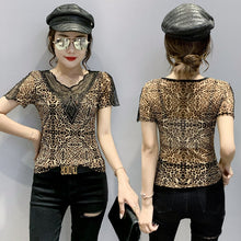 Load image into Gallery viewer, New 2021 Summer Short Sleeve Women&#39;s T-Shirt Fashion Casual Leopard Diamonds Tops And Shirt Blusas