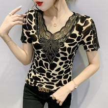Load image into Gallery viewer, New 2021 Summer Short Sleeve Women&#39;s T-Shirt Fashion Casual Leopard Diamonds Tops And Shirt Blusas