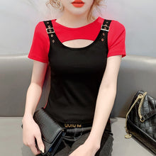 Load image into Gallery viewer, New 2021 Summer Short Sleeve Women t-shirt Fashion Casual Patchwork Tops Shirt Plus Size Women clothing