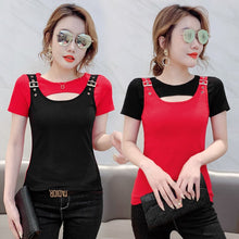 Load image into Gallery viewer, New 2021 Summer Short Sleeve Women t-shirt Fashion Casual Patchwork Tops Shirt Plus Size Women clothing