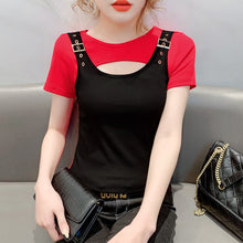 Load image into Gallery viewer, New 2021 Summer Short Sleeve Women t-shirt Fashion Casual Patchwork Tops Shirt Plus Size Women clothing