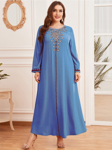 New 2021 Vintage Split Dress Women Summer Dress Long Sleeve Muslim Dresses Casual Abaya Modest  Vestido Long Maxi Dresses