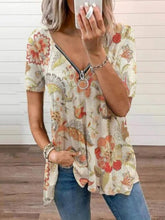 Load image into Gallery viewer, New 2021 Women Summer Blouse Zipper V-neck Print Short Sleeve Shirt Casual Fashion Blouses Loose Shirts Office Beach Tops Plus