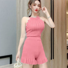 Load image into Gallery viewer, New 2021 Women Summer Knit Vest Shorts Suits Sleeveless Buttons Tops  Short Pants Clothing Two-piece Set