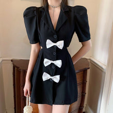 Load image into Gallery viewer, New 2021 Women&#39;s Summer Fashion Sweet Bowknot Mini Dress Sexy Hollow  Waist Single-Breasted Casual Slim A-Line Dress Female