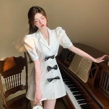 Load image into Gallery viewer, New 2021 Women&#39;s Summer Fashion Sweet Bowknot Mini Dress Sexy Hollow  Waist Single-Breasted Casual Slim A-Line Dress Female
