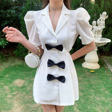 Load image into Gallery viewer, New 2021 Women&#39;s Summer Fashion Sweet Bowknot Mini Dress Sexy Hollow  Waist Single-Breasted Casual Slim A-Line Dress Female