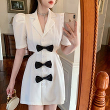 Load image into Gallery viewer, New 2021 Women&#39;s Summer Fashion Sweet Bowknot Mini Dress Sexy Hollow  Waist Single-Breasted Casual Slim A-Line Dress Female