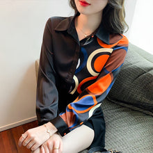 Load image into Gallery viewer, New 2022 Spring Women Blouses Shirt Fashion Casual Black High-End Ladies Printed Long-Sleeved Chiffon Shirt