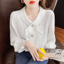 Load image into Gallery viewer, New 2022 Spring Women Chiffon Shirt Fashion Casual Long Sleeved Solid Color White Blouses Elegant Slim Office Lady Tops