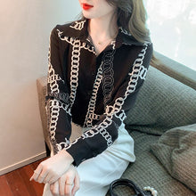 Load image into Gallery viewer, New 2022 Spring Women Chiffon Shirt Fashion Long Sleeved Turn Down Collar Print Blouses Elegant Office Lady Tops Blusas