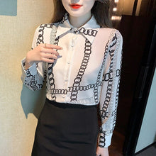 Load image into Gallery viewer, New 2022 Spring Women Chiffon Shirt Fashion Long Sleeved Turn Down Collar Print Blouses Elegant Office Lady Tops Blusas