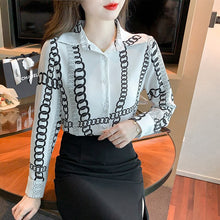 Load image into Gallery viewer, New 2022 Spring Women Chiffon Shirt Fashion Long Sleeved Turn Down Collar Print Blouses Elegant Office Lady Tops Blusas