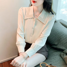 Load image into Gallery viewer, New 2022 Spring Women Chiffon Shirt Fashion Long Sleeved Turn Down Collar Solid Color Blouse Office Lady Tops
