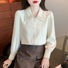 Load image into Gallery viewer, New 2022 Spring Women Chiffon Shirt Fashion Long Sleeved Turn Down Collar Solid Color Blouse Office Lady Tops