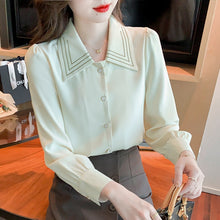 Load image into Gallery viewer, New 2022 Spring Women Chiffon Shirt Fashion Long Sleeved Turn Down Collar Solid Color Blouse Office Lady Tops