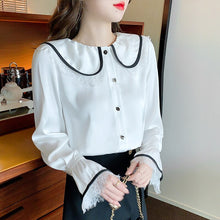 Load image into Gallery viewer, New 2022 Spring Women Clothing Fashion Casual Long Sleeved Doll Collar Chiffon Shirt Office Lady White Blousas