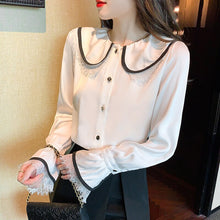 Load image into Gallery viewer, New 2022 Spring Women Clothing Fashion Casual Long Sleeved Doll Collar Chiffon Shirt Office Lady White Blousas