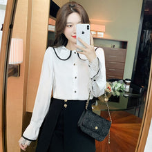 Load image into Gallery viewer, New 2022 Spring Women Clothing Fashion Casual Long Sleeved Doll Collar Chiffon Shirt Office Lady White Blousas