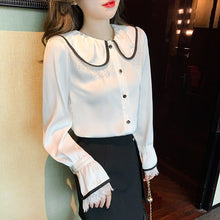 Load image into Gallery viewer, New 2022 Spring Women Clothing Fashion Casual Long Sleeved Doll Collar Chiffon Shirt Office Lady White Blousas