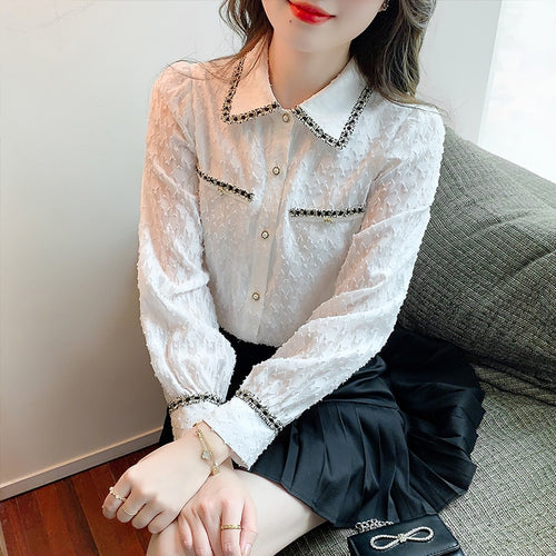 New 2022 Spring Women's Shirt Fashion Casual Long Sleeved Turn Down Collar Chiffon Blouse Office Lady Tops Blusas