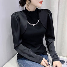 Load image into Gallery viewer, New 2022 Spring Women&#39;s T-Shirt Fashion Casual Long Sleeved Turtleneck Ruffles Shirt Elegant Slim Black Ladys Tops Blusas
