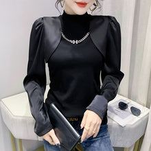 Load image into Gallery viewer, New 2022 Spring Women&#39;s T-Shirt Fashion Casual Long Sleeved Turtleneck Ruffles Shirt Elegant Slim Black Ladys Tops Blusas