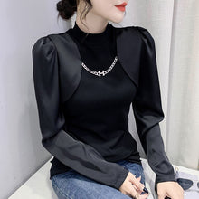 Load image into Gallery viewer, New 2022 Spring Women&#39;s T-Shirt Fashion Casual Long Sleeved Turtleneck Ruffles Shirt Elegant Slim Black Ladys Tops Blusas
