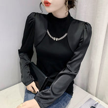 Load image into Gallery viewer, New 2022 Spring Women&#39;s T-Shirt Fashion Casual Long Sleeved Turtleneck Ruffles Shirt Elegant Slim Black Ladys Tops Blusas
