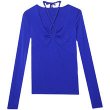 Load image into Gallery viewer, New Spring Women&#39;s T-Shirt Sexy Lace-up Long-Sleeved Mesh Tops  Elegant Slim Solid Color Diamonds Female Clothing