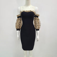 Load image into Gallery viewer, New Arrival Women Autumn Sexy Off Shoulder Mesh Black Mini Bodycon Bandage Dress 2021 Elegant Evening Party Dress Vestido