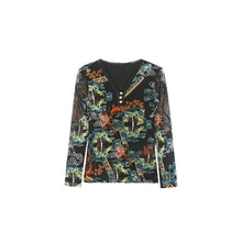 Load image into Gallery viewer, New Arrivals 2021 Autumn Long Sleeve Women&amp;#39;s T-Shirt Fashion Sexy V-Neck Mesh Tops Plus Size M-4XL Print Women Clothing