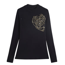 Load image into Gallery viewer, New Arrivals 2021 Autumn Women&#39;s Tops Fashion Casual Long Sleeve Hot Drilling Mesh T-Shirt Plus Size Black Blusas