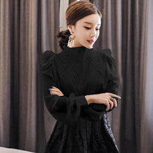Load image into Gallery viewer, New Autumn Korean Style Chiffon Shirt Chic Elegant Multi-layer Pleated Stand Collar Blouses Women Puff Sleeve Sunscreen Top