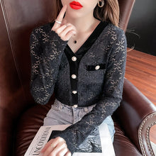 Load image into Gallery viewer, New Autumn Long Sleeve Women&#39;s T-Shirt Sexy V-Neck Hollow Out Lace Tops Elegant Slim Female Shirt
